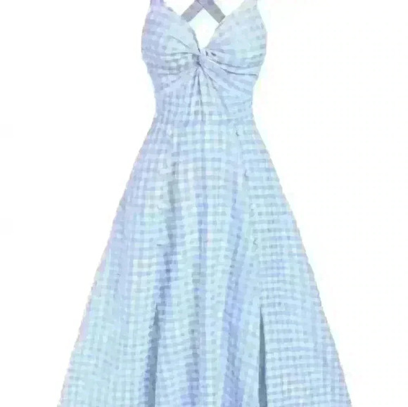 Summer midi checkered Blue dress Size  med - Picture 4 of 10